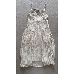 ILLA ILLA Cream Pinstripe Linen Blend Midi Dress with Tassels Women's Large